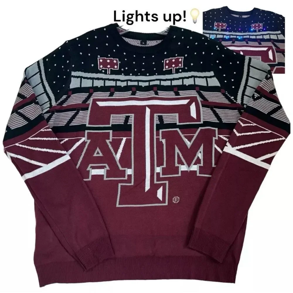 Texas A&M Aggies College Football Ugly Christmas Sweater Lights Up Size XL Party